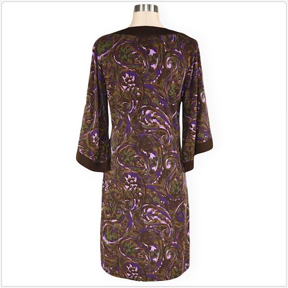Michael Kors Brown Purple Paisley Print Stretch Jersey Studded Tunic Dress S - Picture 3 of 4
